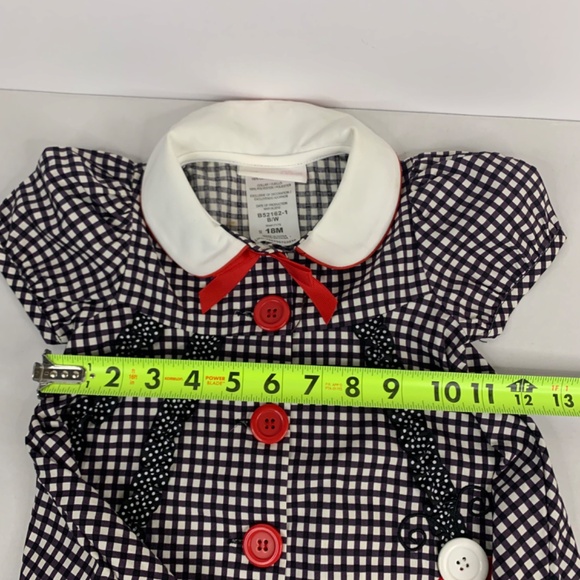 Bonnie Baby girls dress smocked neck ruffles red ladybug  black & white gingham - Picture 8 of 9